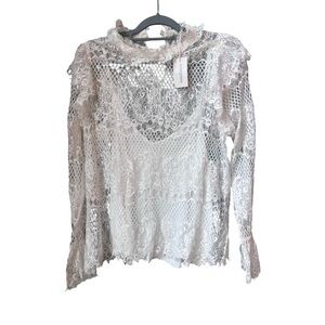NWT Sundance Women's White Lace Blouse with Built in Camisole Size XL Boho